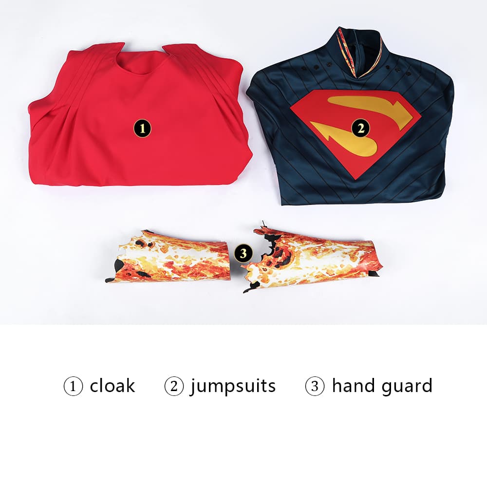 COSKEYFM Absolute Superman Cosplay Jumpsuit with Red Cape, Adult Men Superhero Halloween Party Full Set Outfit