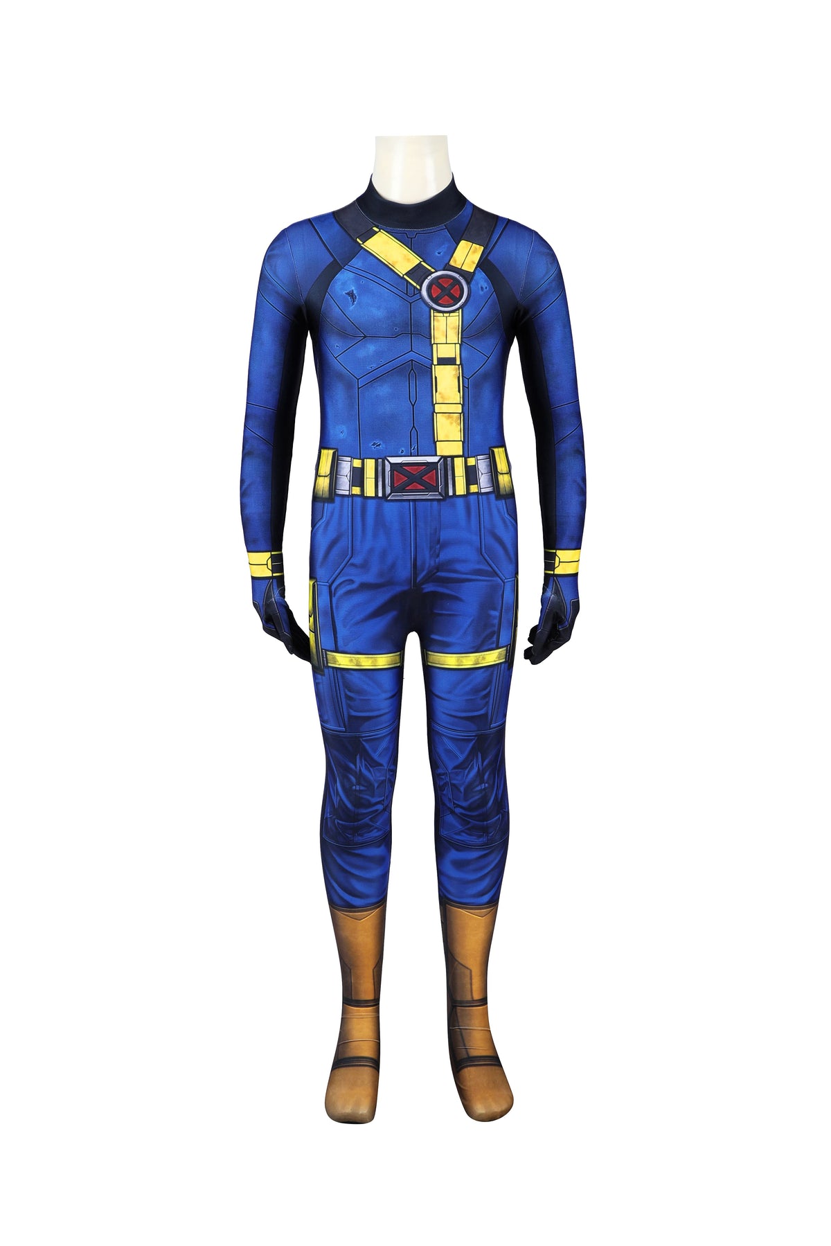 COSKEYFM Kid Scott Summers Cosplay Jumpsuit with Eye Mask 3D Print Avengers 5 Doomsday Cyclops Kids Costume,
