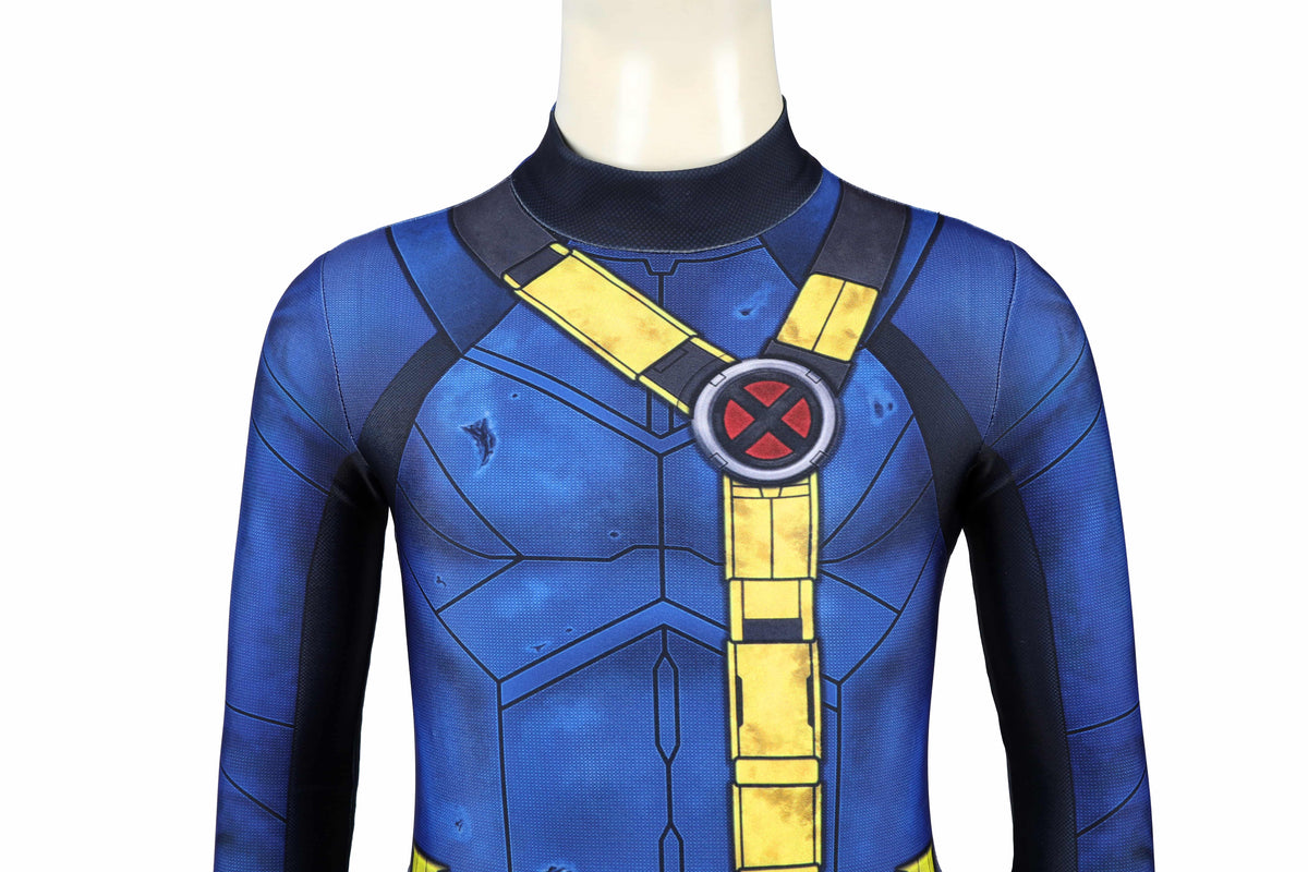 COSKEYFM Kid Scott Summers Cosplay Jumpsuit with Eye Mask 3D Print Avengers 5 Doomsday Cyclops Kids Costume,