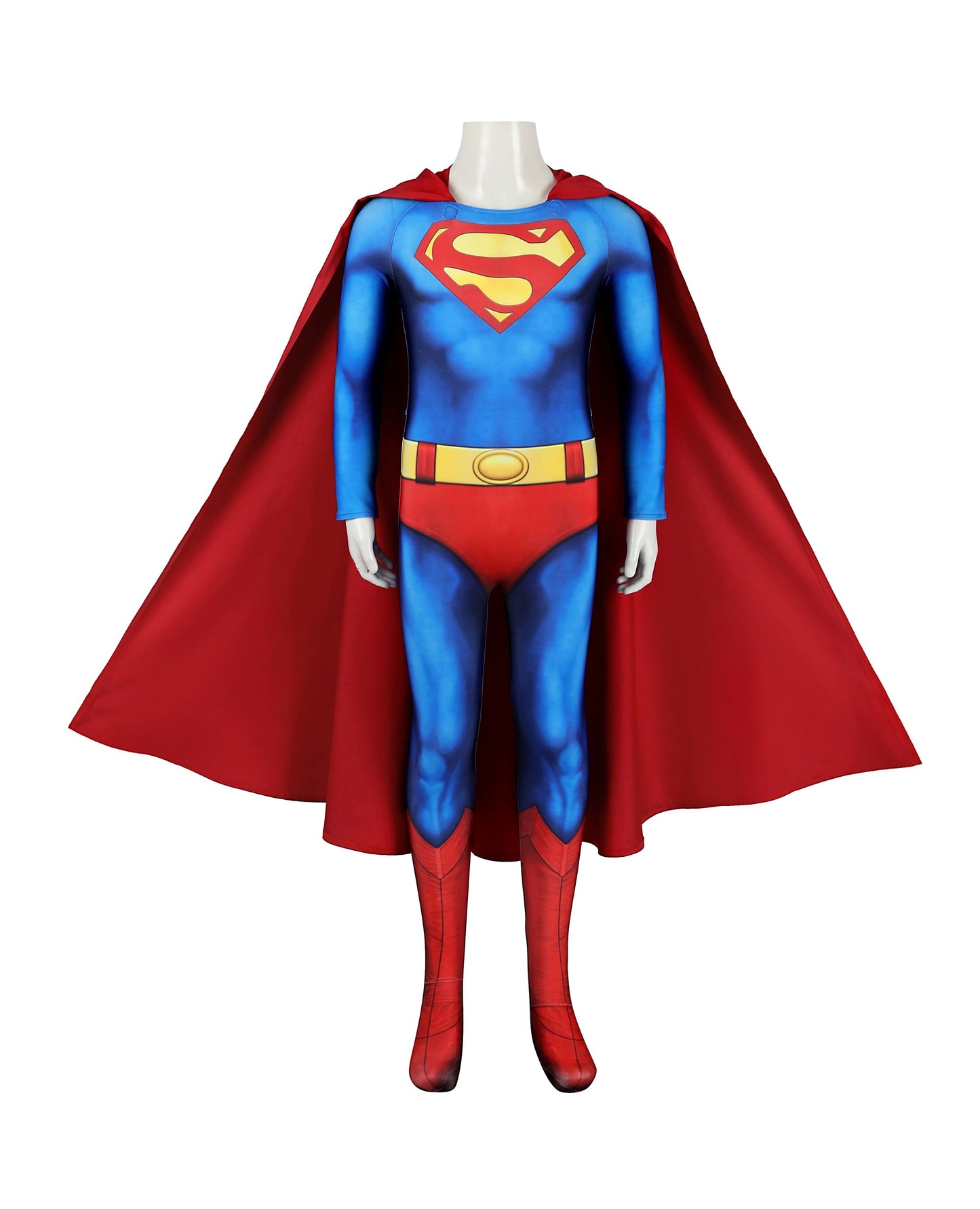 COSKEYFM Kid Superman Costume Classic Blue Red Jumpsuit with Red Cloak Halloween Cosplay Party Outfit 1978 moive Christopher Reeve
