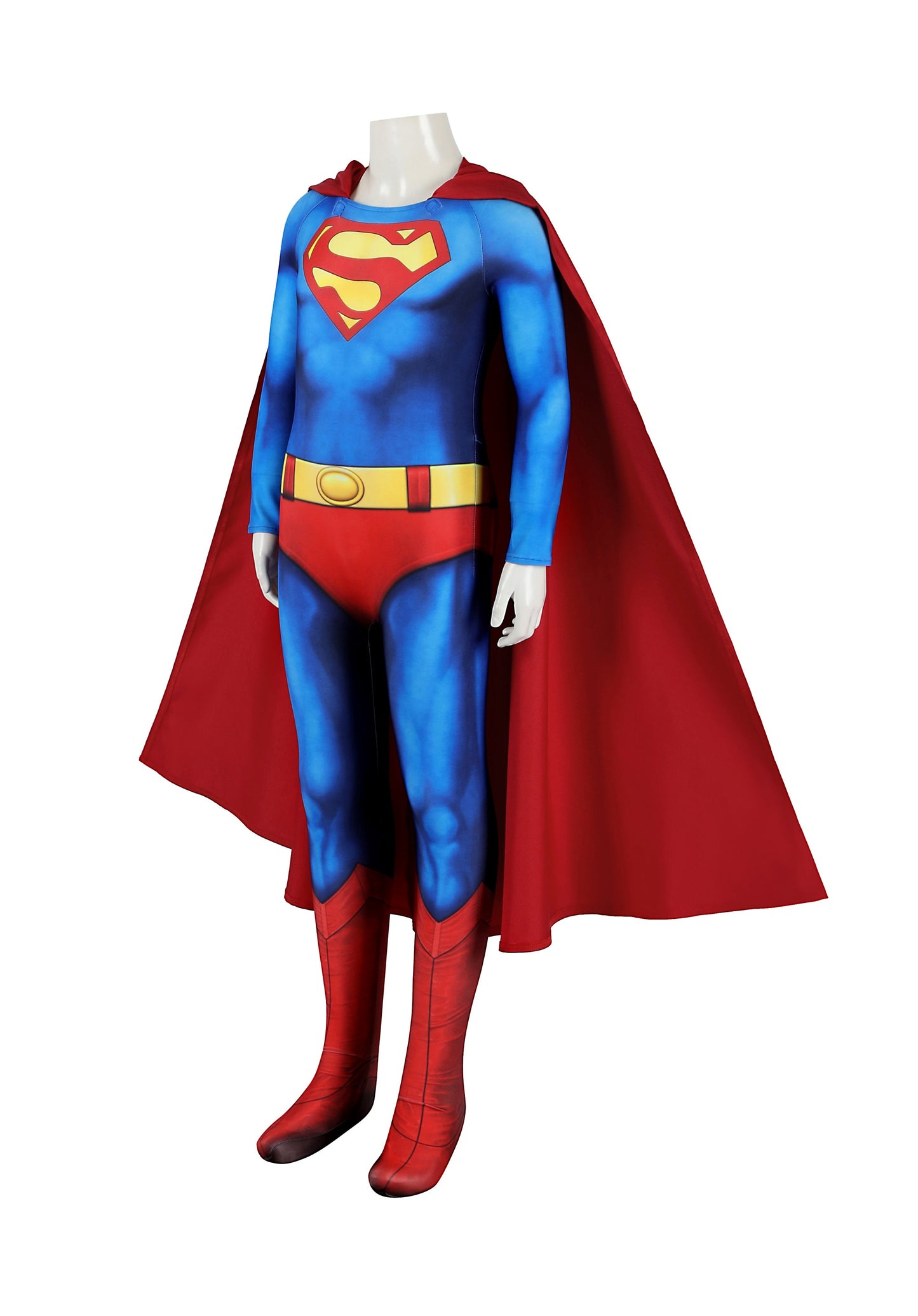 COSKEYFM Kid Superman Costume Classic Blue Red Jumpsuit with Red Cloak Halloween Cosplay Party Outfit 1978 moive Christopher Reeve