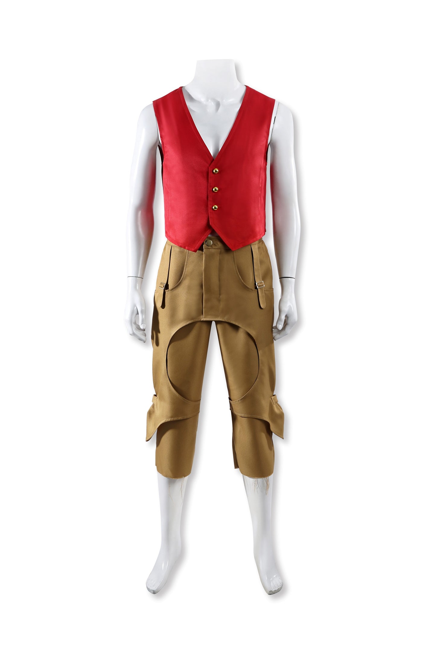 COSKEYFM Monkey D. Luffy Cosplay Costume - One Piece Live Action Straw Hat Outfit for Adults | Red Vest & Khaki Pants Set with Straw Hat | Authentic Anime Cosplay for Halloween & Comic Con