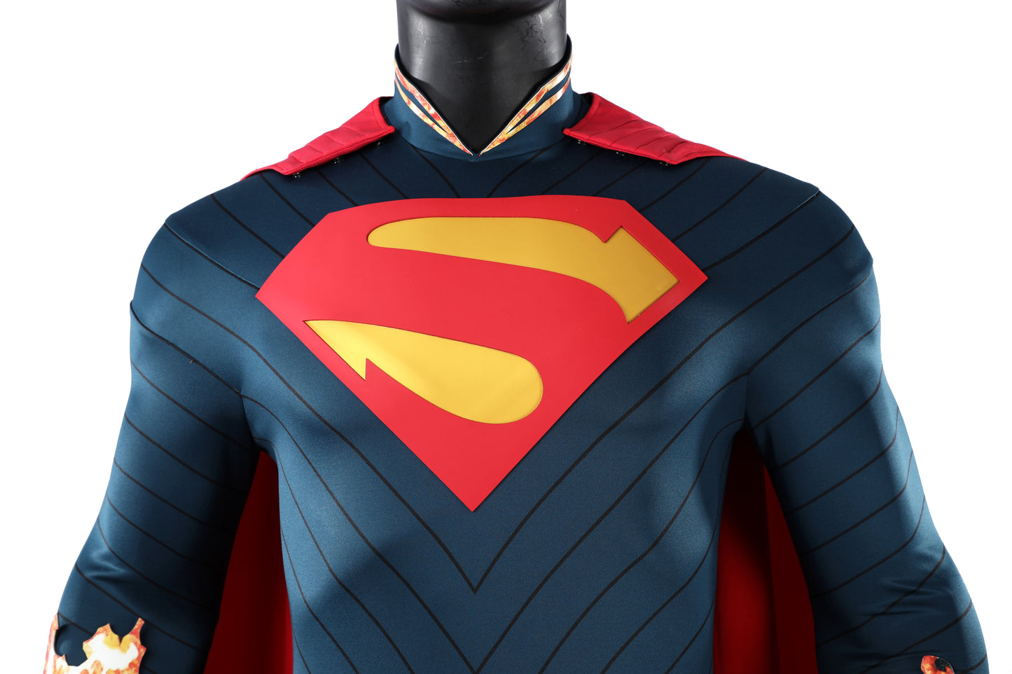 COSKEYFM Absolute Superman Cosplay Jumpsuit with Red Cape, Adult Men Superhero Halloween Party Full Set Outfit