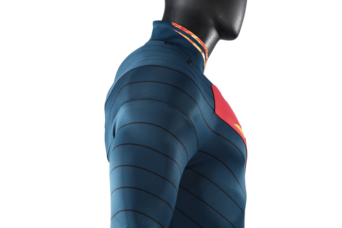 COSKEYFM Absolute Superman Cosplay Jumpsuit with Red Cape, Adult Men Superhero Halloween Party Full Set Outfit