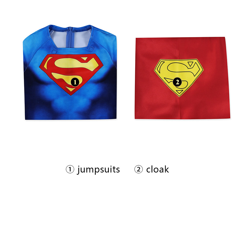 COSKEYFM Kid Superman Costume Classic Blue Red Jumpsuit with Red Cloak Halloween Cosplay Party Outfit 1978 moive Christopher Reeve