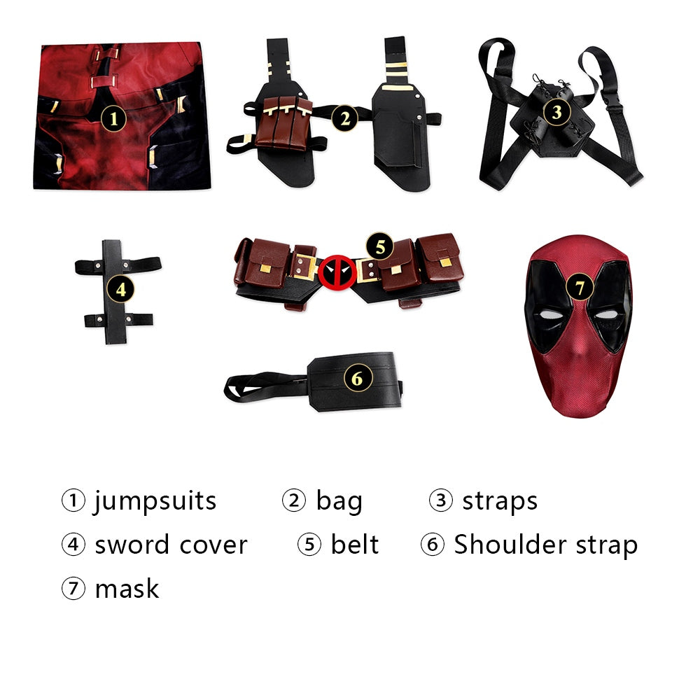 COSKEYFM Deadpool Costume Outfit with Accessories Wade Wilson Cosplay Costume Full Jumpsuit Set