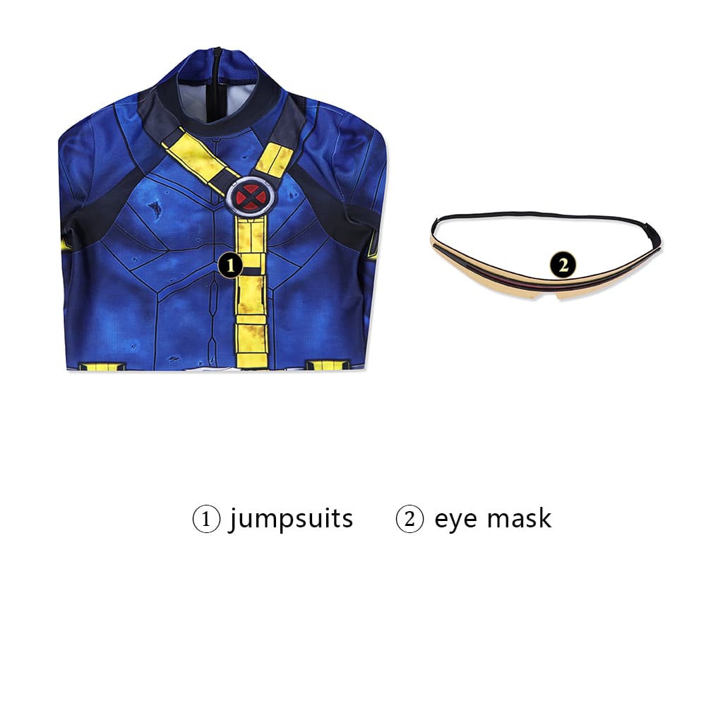 COSKEYFM Kid Scott Summers Cosplay Jumpsuit with Eye Mask 3D Print Avengers 5 Doomsday Cyclops Kids Costume,