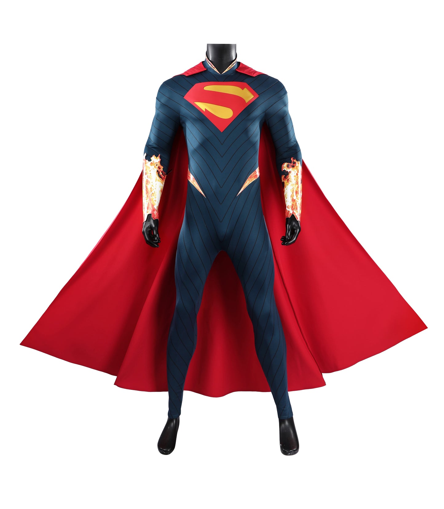 COSKEYFM Absolute Superman Cosplay Jumpsuit with Red Cape, Adult Men Superhero Halloween Party Full Set Outfit