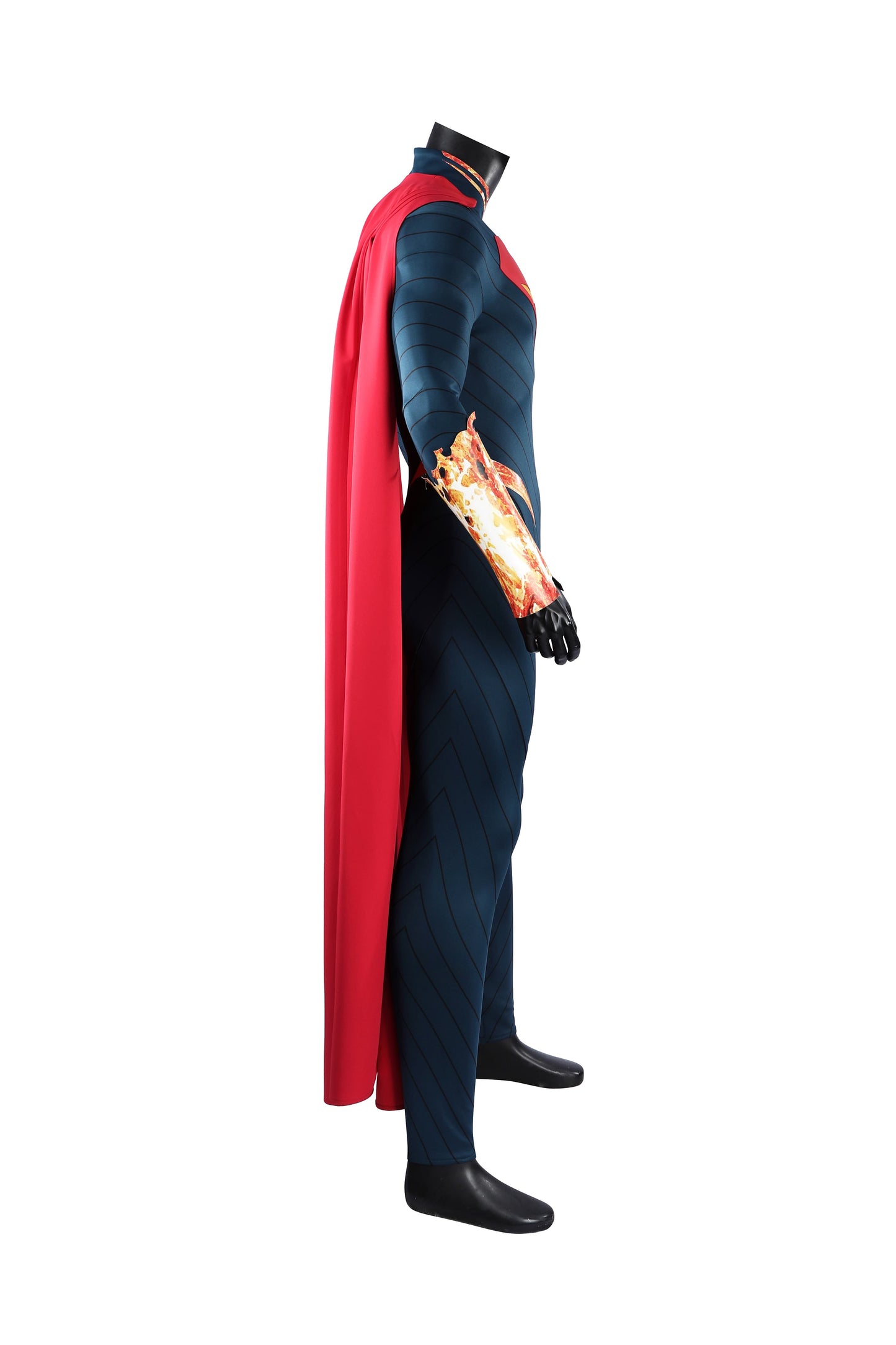 COSKEYFM Absolute Superman Cosplay Jumpsuit with Red Cape, Adult Men Superhero Halloween Party Full Set Outfit