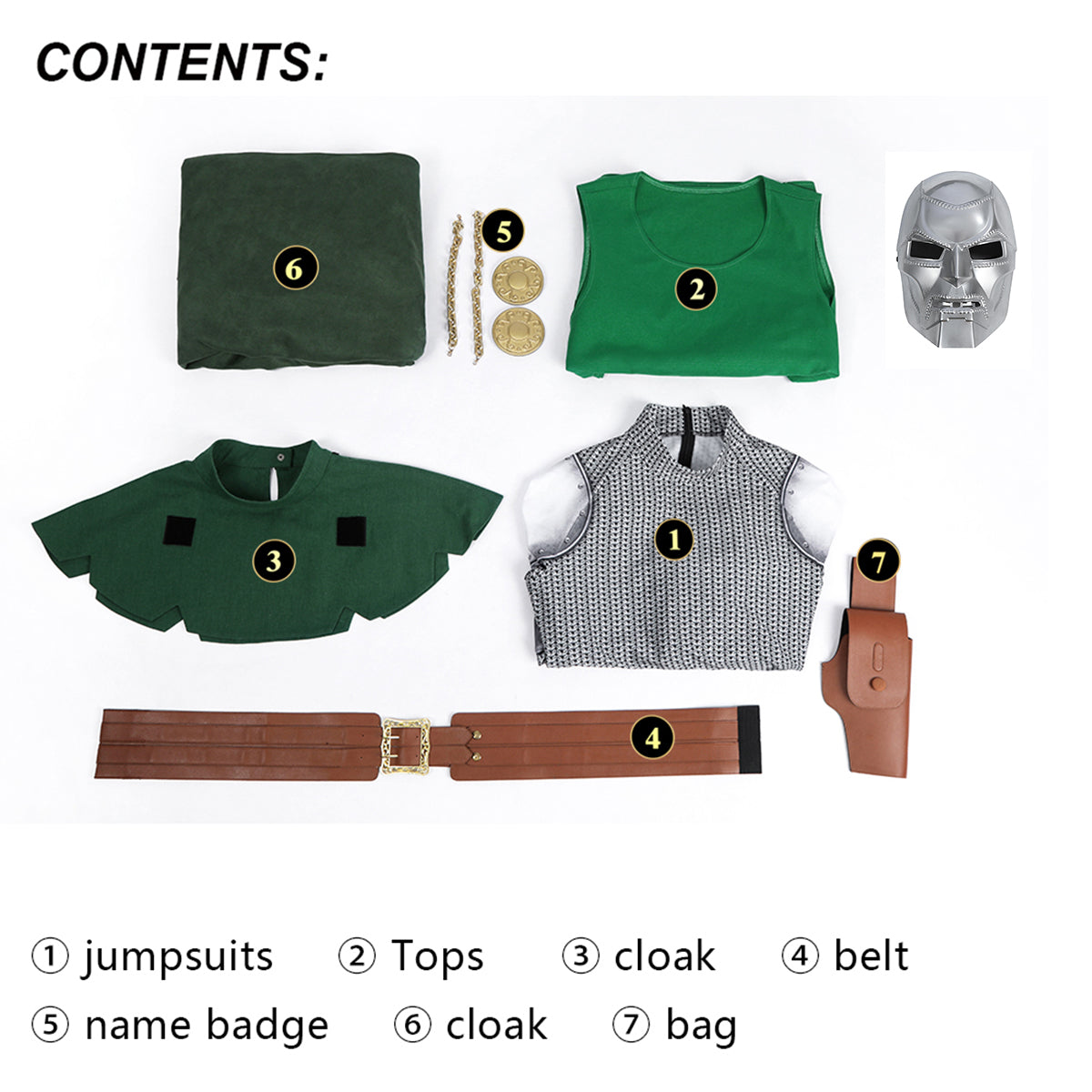 COSKEYFM Mens Doctor Doom Costume Outfit with Cape Mask Halloween Doctor Doom Costume