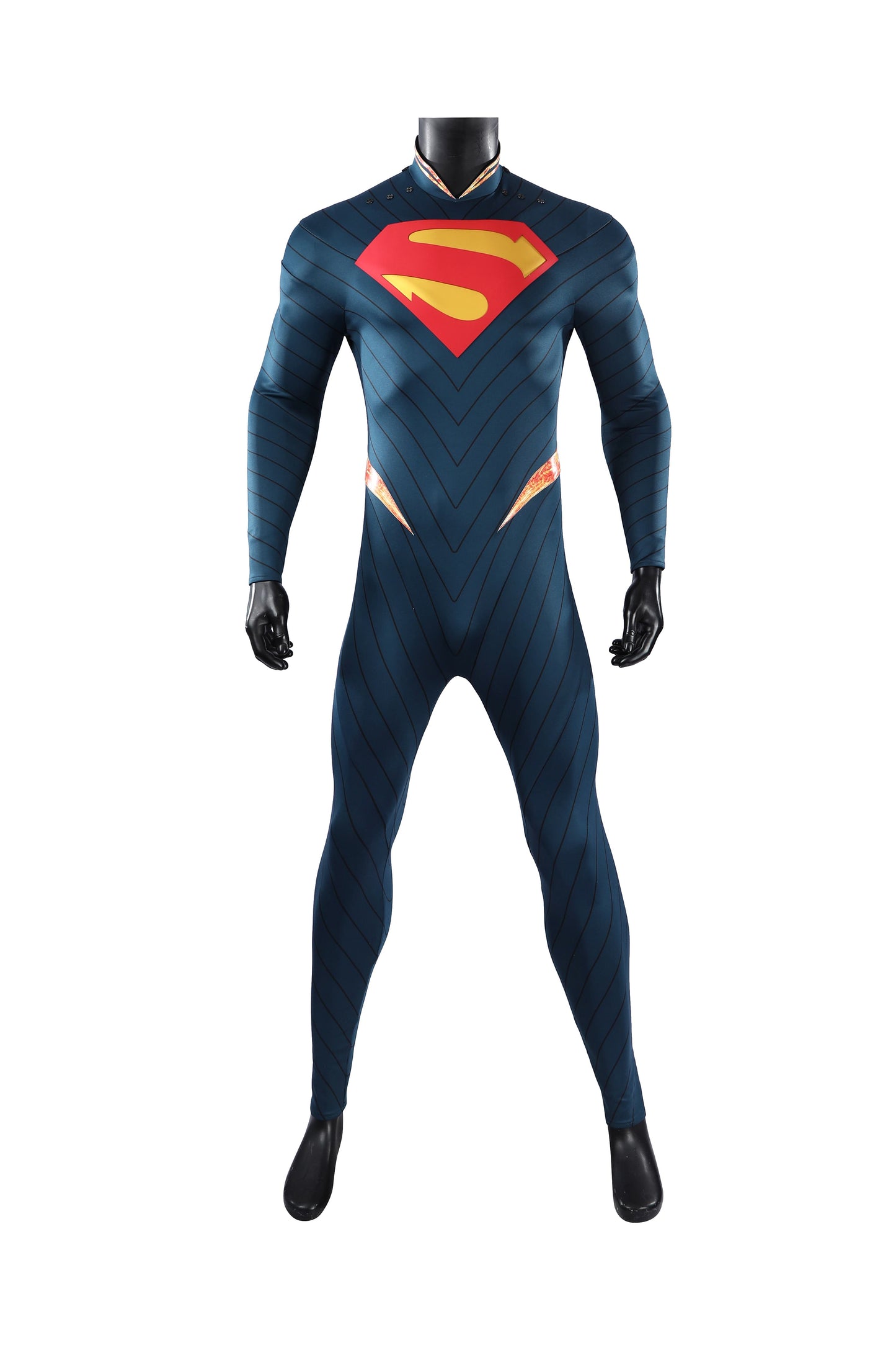 COSKEYFM Absolute Superman Cosplay Jumpsuit with Red Cape, Adult Men Superhero Halloween Party Full Set Outfit