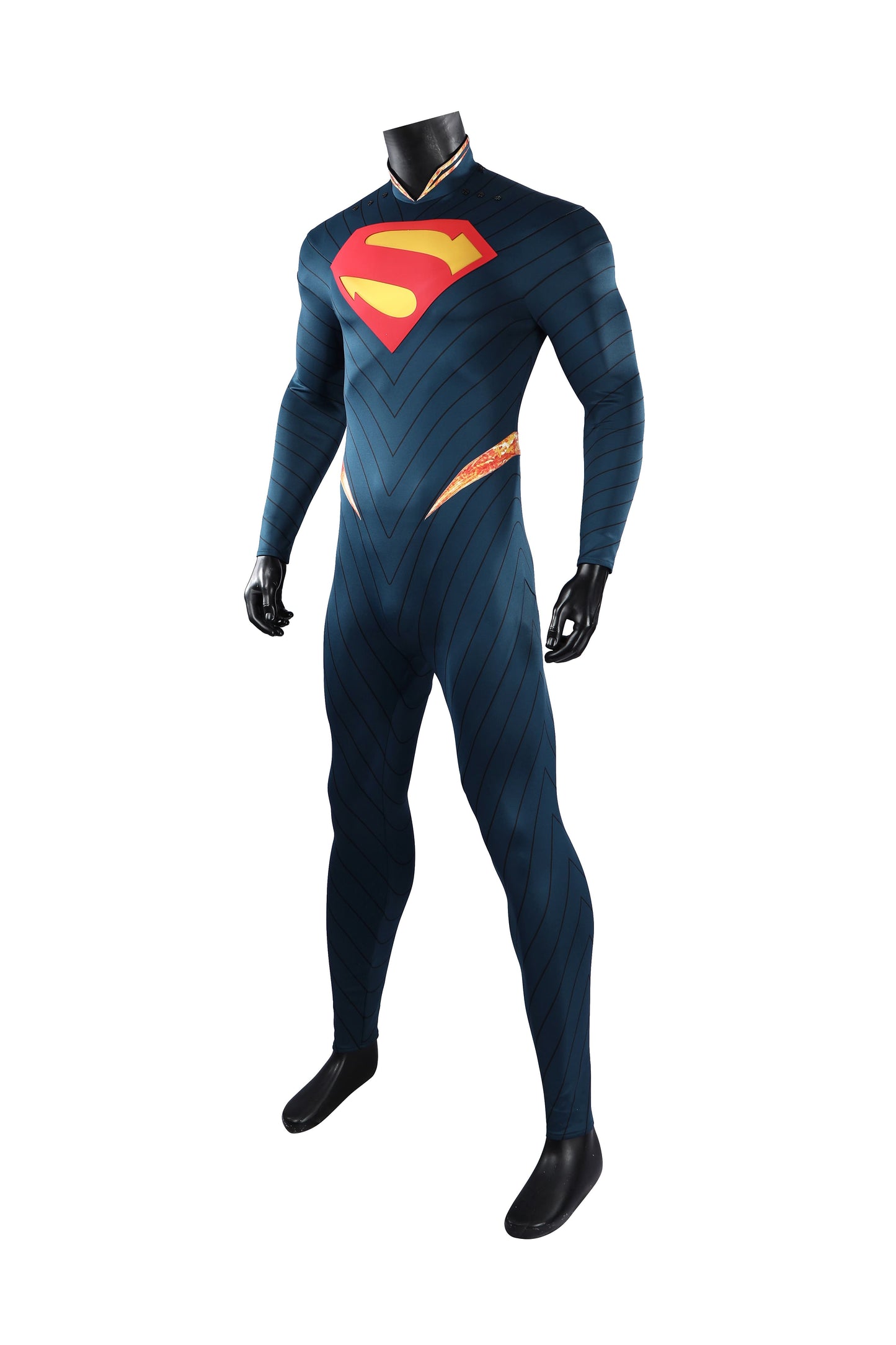 COSKEYFM Absolute Superman Cosplay Jumpsuit with Red Cape, Adult Men Superhero Halloween Party Full Set Outfit