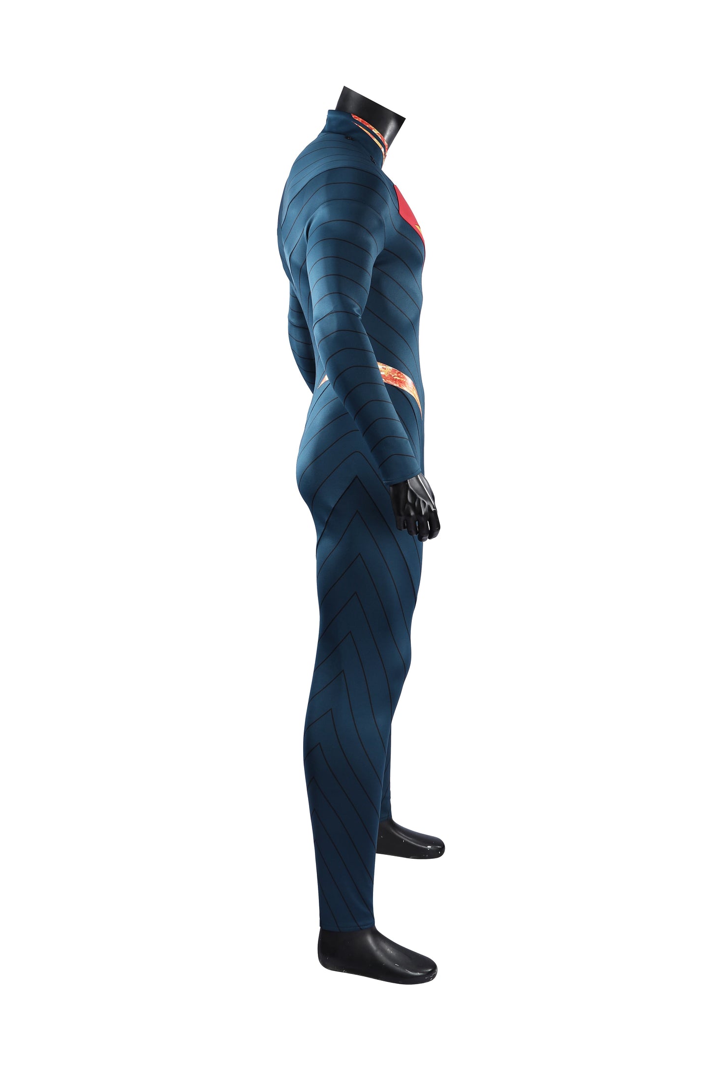 COSKEYFM Absolute Superman Cosplay Jumpsuit with Red Cape, Adult Men Superhero Halloween Party Full Set Outfit